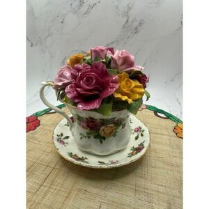 Royal Albert Old Country Roses Musical Teacup Figurine Floral 5in WORKING